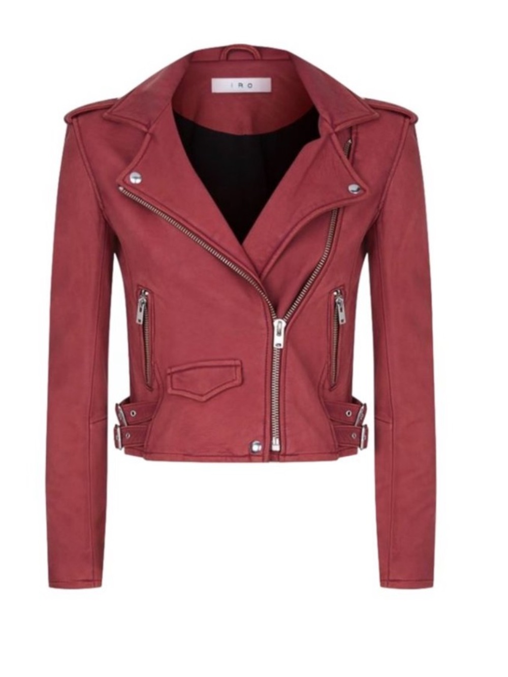 IRO Red Cropped Moto Leather Jacket